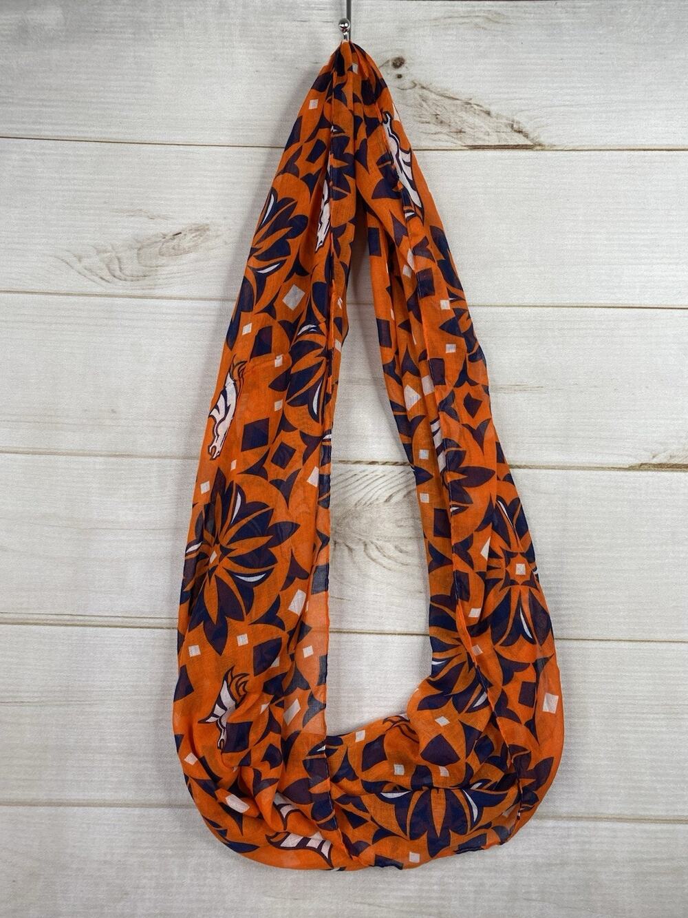 NFL Womens Denver Broncos Infinity Scarf Orange Blue Home Logo Sheer Neck Warmer